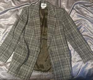Rafael Vintage Black and White Plaid Tweed Single Button Blazer Size 12